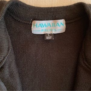 Hawaiian Airlines Black Knit, 3/4 Sleeve, Front Zip Sweater, size L